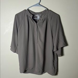 H&M Gray Flutter Sleeve Blouse with Mandarin Collar